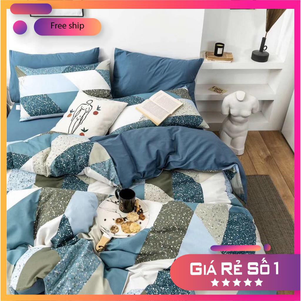 Chăn Ga Gối Cotton Living "CON THOI XANH CHẤM BI" 4 món