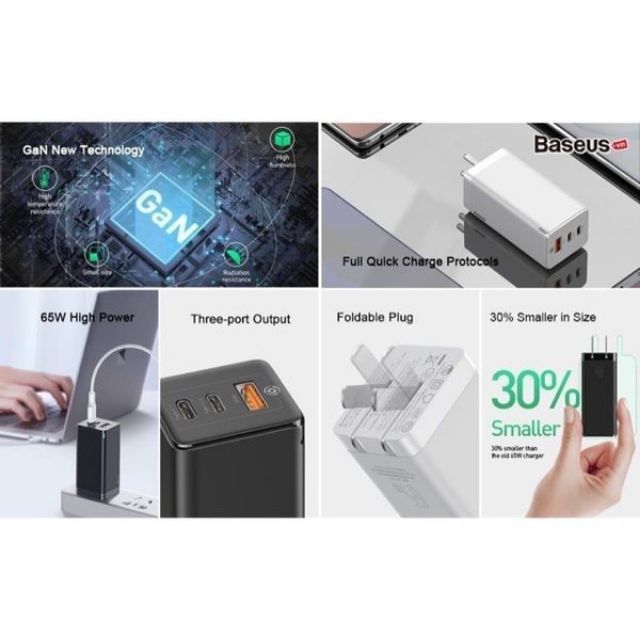 [Chính hãng] củ sạc nhanh đa năng Baseus GaN Travel Quick Charger 65W