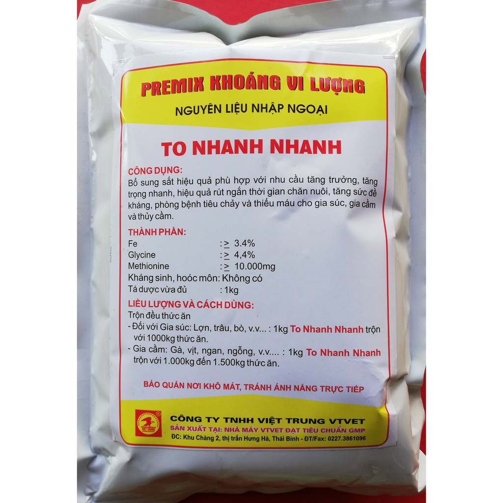 1 kg PREMIX KHOÁNG VI LƯỢNG NGUYÊN LIỆU NHẬP NGOẠI TO NHANH NHANH giúp vật nuôi, Chim cảnh tăng trưởng, tăng trọng nhanh