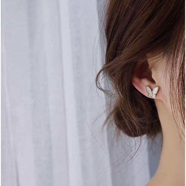 Bông Tai Hình Cánh Bướm Đính Ngọc Trai Nhân Tạo Thời Trang