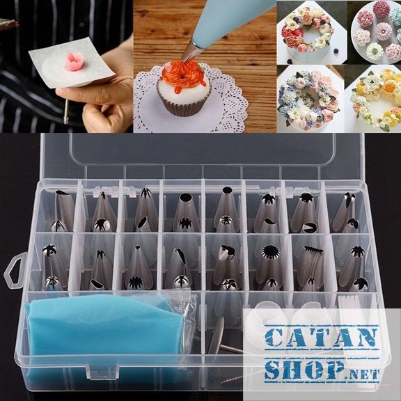 Hộp 32 đui bắt bông kem kèm chốt và túi đựng kem trang trí bánh GD230-BatKemLL 💖 💖