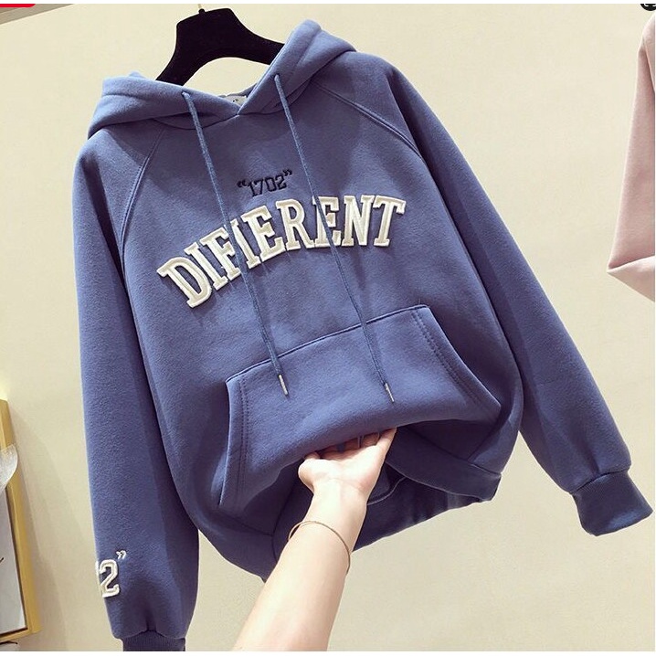 Áo khoác Hoodie unisex nam nữ thêu chữ Difierent, Áo khoác Hoodie form rộng chất nỉ bông 2 lớp siêu ấm