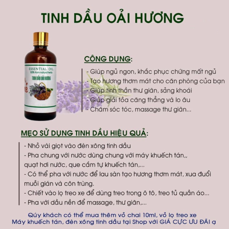 Tinh Dầu Oải Hương Lavender Cao Cấp I 100% Thiên Nhiên Nguyên Chất (10ml)