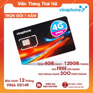 SIM 4G Vinaphone VD149 12T Tặng 120GB / Tháng Miễn Phí Nghe Gọi & SMS 12 Tháng Không Cần Nạp Tiền