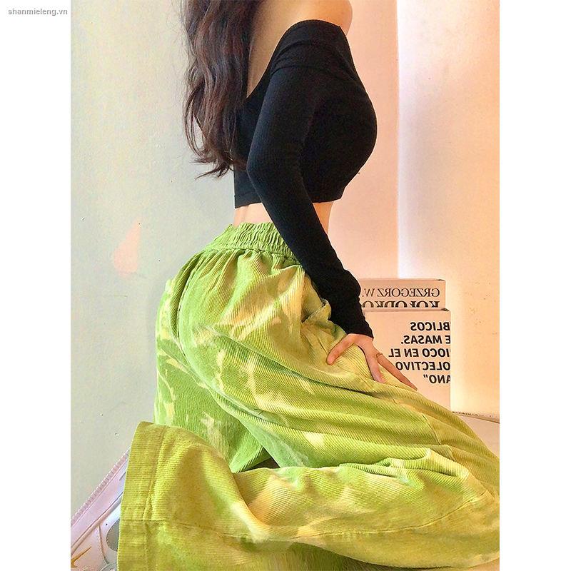 Quần dài lưng cao ống rộng màu xanh bơ phong cách Harajuku trẻ trung/ Vớ cho nữ