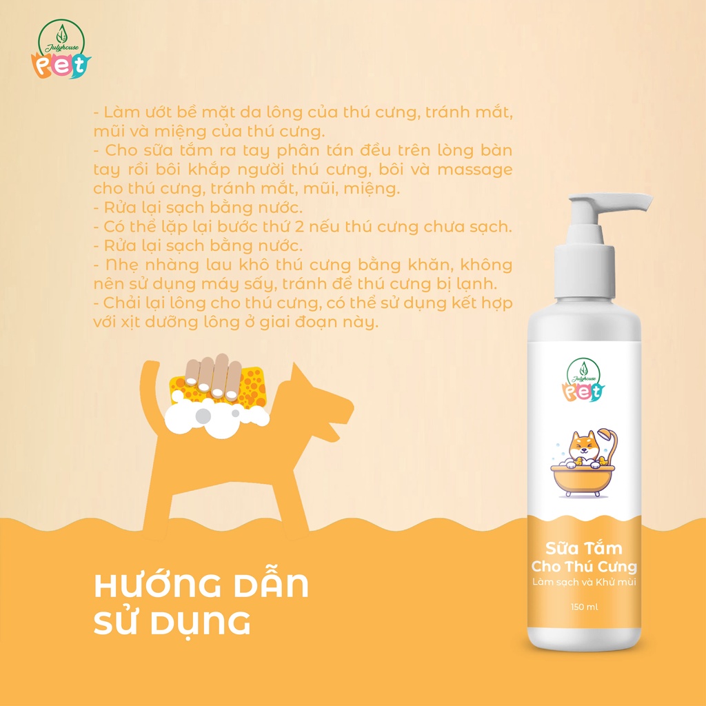 Sữa tắm cho chó mèo 150ml/500ml Julyhouse thơm mát khử mùi hôi