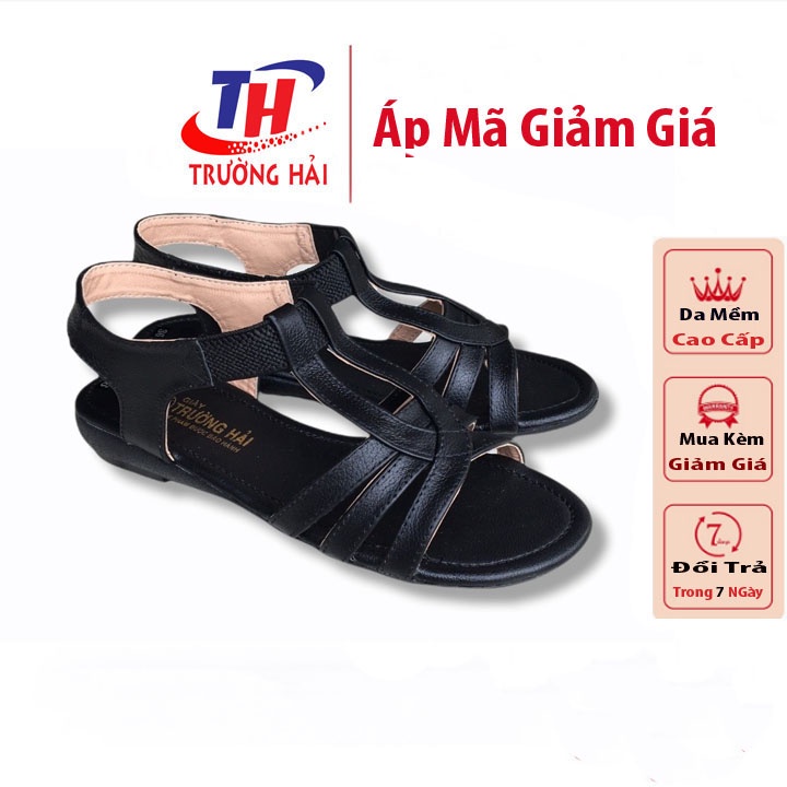 Xăng đan nữ cao 2.5cm da bò cao cấp Trường Hải đế cao su không trơn trượt SDN745