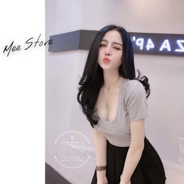 🌸Áo Phông Cổ U 🌸 Thun Cổ Vuông dáng ôm body,trơn sexy màu Đen|Xám|Trắng🌸