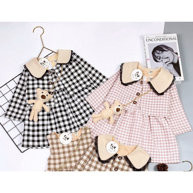 Set váy dạ Kèm Túi Gấu xinh cho bé gái