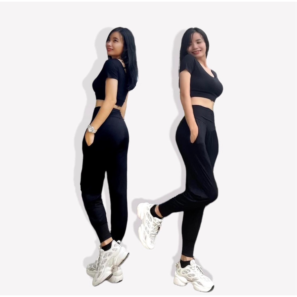 Đồ Tập GYM, Yoga Nữ, Bộ Quần Dài Áo Thun, Quần al.iba.ba  Kèm Mút Cao Cấp ODERI MS03