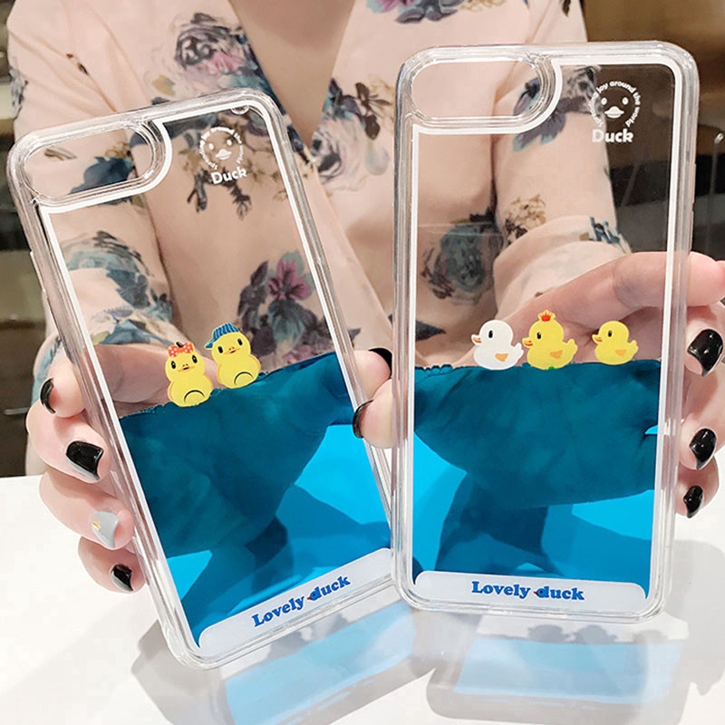 Ốp điện thoại nước chảy hình chú vịt bơi lội 3D dễ thương cho IPhone 12 11 Pro Max Mini 6 6S 7 8 8P 7P 6P 6SP X | BigBuy360 - bigbuy360.vn
