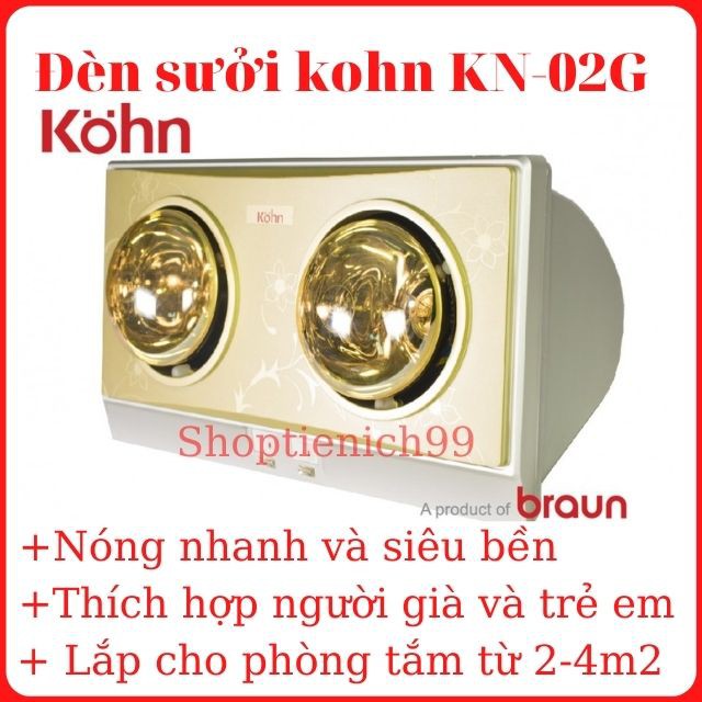 [5 Năm Bóng 1 đổi 1]Đèn Sưởi Nhà Tắm Kohn 2 Bóng KN-02G Chính Hãng Siêu Bền Giá Rẻ Bảo Hành 5 Năm Bóng Hỏng 1 Đổi 1.