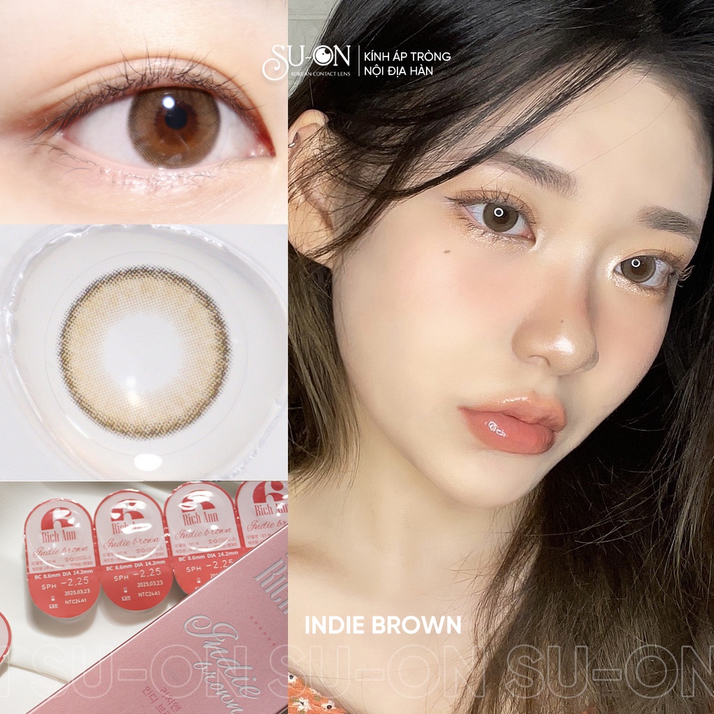 Lens 1 ngày Ann365 INDIE BROWN áp tròng 14,2mm, nâu trong trà sữa Hàn Quốc, siêu êm đeo 24h