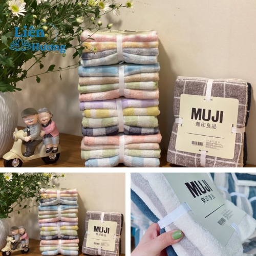 Khăn Mặt Tắm Gội Cotton Dày Thấm Hút Tốt Mujji Xuất Nhật_ Loại 1_ Sét 4 Khăn