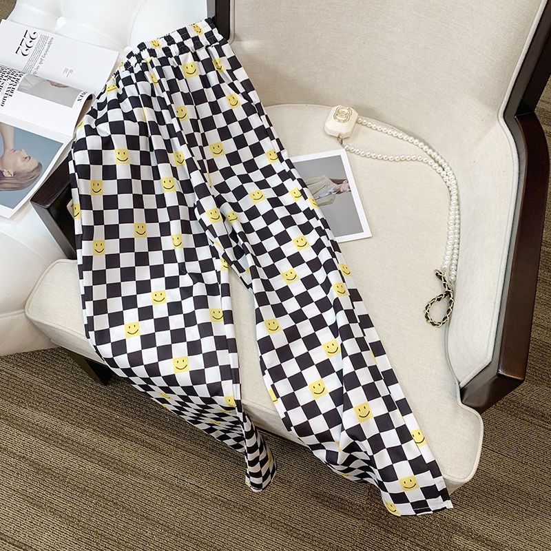 Quần Dài Dáng Suông Họa Tiết Mặt Cười Thời Trang Mùa Hè Cho Nữ