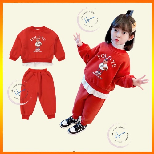 Bộ Nỉ Bông Dài Tay Dày Dặn Dành Cho Bé Gái Siêu Ấm Dễ Thương