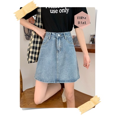 Chân váy bò jeans denim FIRST DATE cạp cao váy chữ A nữ mùa hè Chân váy jean chân váy chữ A xanh
