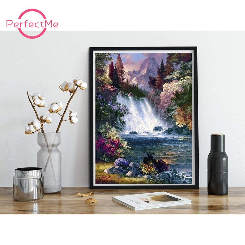 Bộ tranh đính đá 5d tự làm hình thác nước kích thước 30x40cm