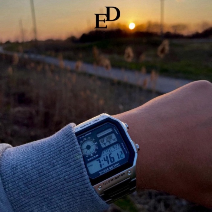 Đồng Hồ Điện Tử Nam chống nước AE1200 mặt vuông, dây kim loại thép đúc thiết kế kiểu dáng thời trang, nam tính DH09