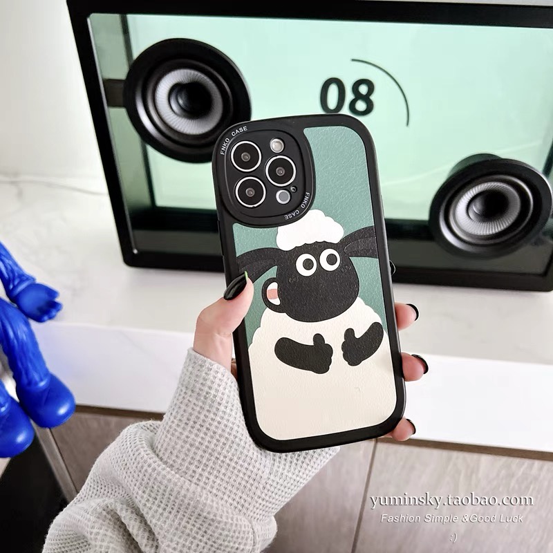 Ốp Điện Thoại Da Hình Cửa Hàng Hoa Lily / Cừu Xanh Lá Cho iPhone 11 12 13 14 Pro Max 7Plus 8 Plus X XS XR