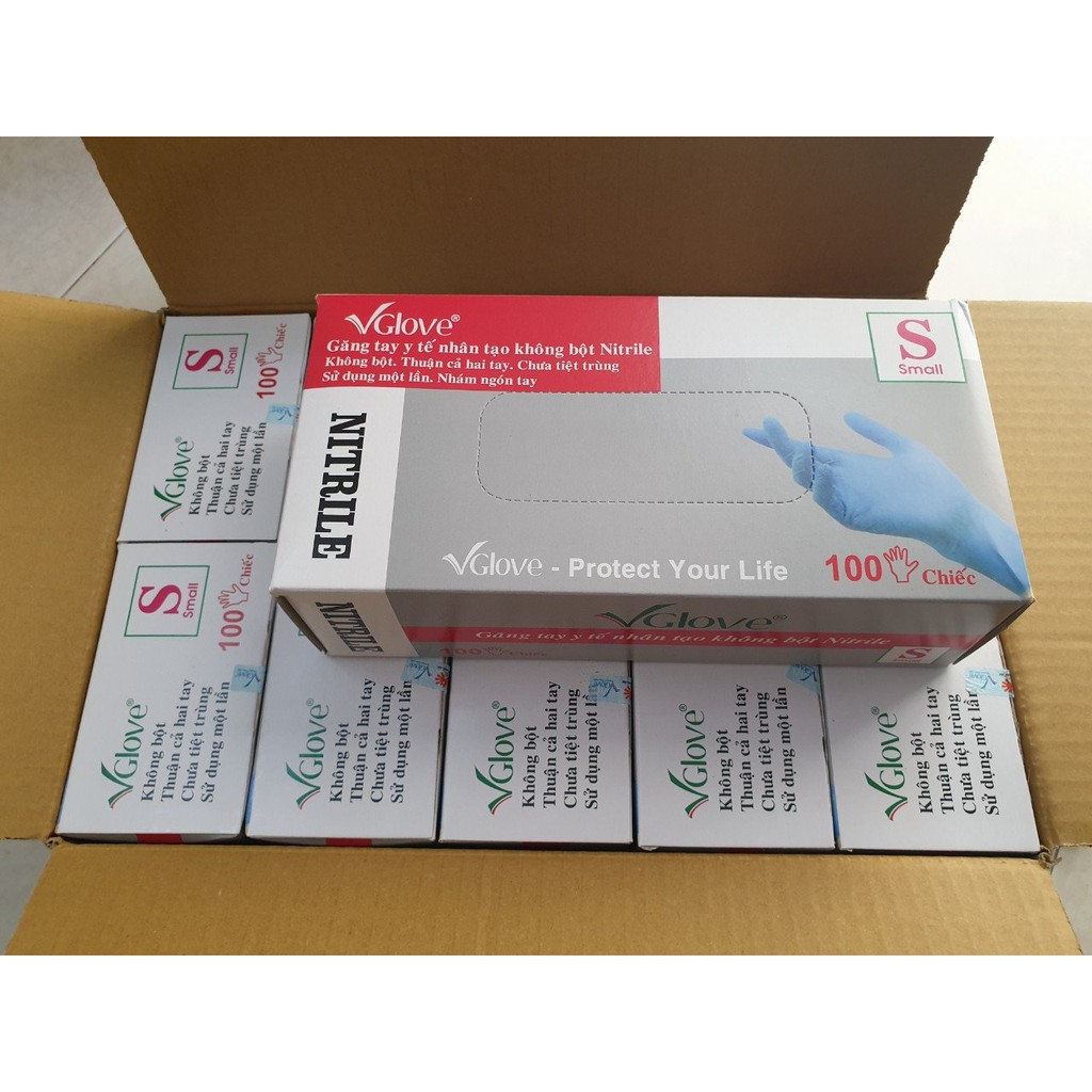 Găng tay y tế màu xanh nitrile không bột