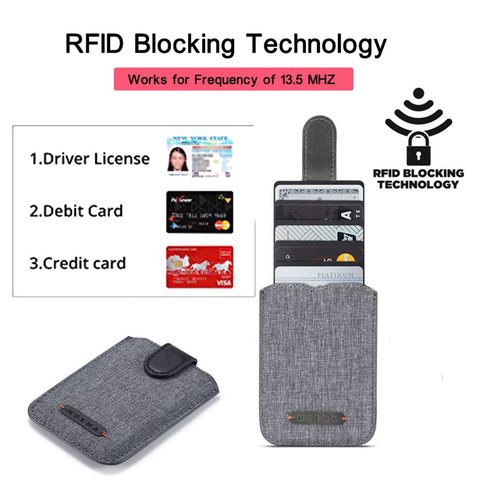 Ví Đựng Thẻ Da PU Canvas Dán Điện Thoại Có 5 Ngăn Dán RFID Chuyên Dụng