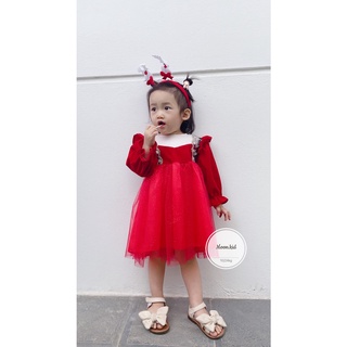Váy đỏ nơ cổ điển bé gái