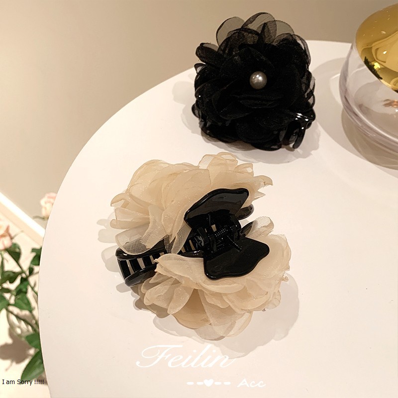 Kẹp tóc càng cua hoa hồng lưới nhụy châu sang chảnh Tiluca KEP35