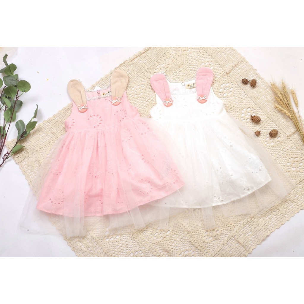 Đầm tai thỏ đáng yêu cho bé gái diện đi chơi dự tiệc đẹp size 12-20kg hàng thiết kế cao cấp