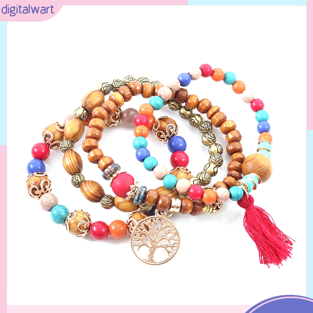 Bộ 4 vòng tay chuỗi hạt gỗ phối tua thời trang dành cho nam và nữ