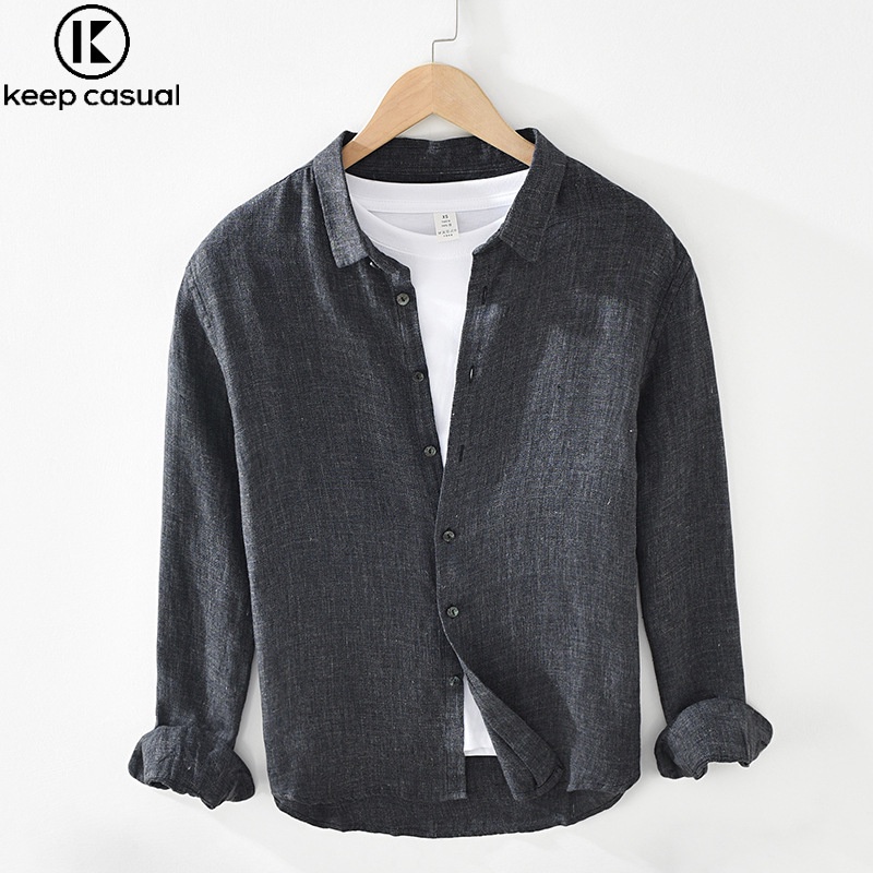 Áo Sơ Mi Vải Lanh Màu Trơn Tay Dài Thoáng Khí Thời Trang Hàn Quốc 2022 Cho Nam