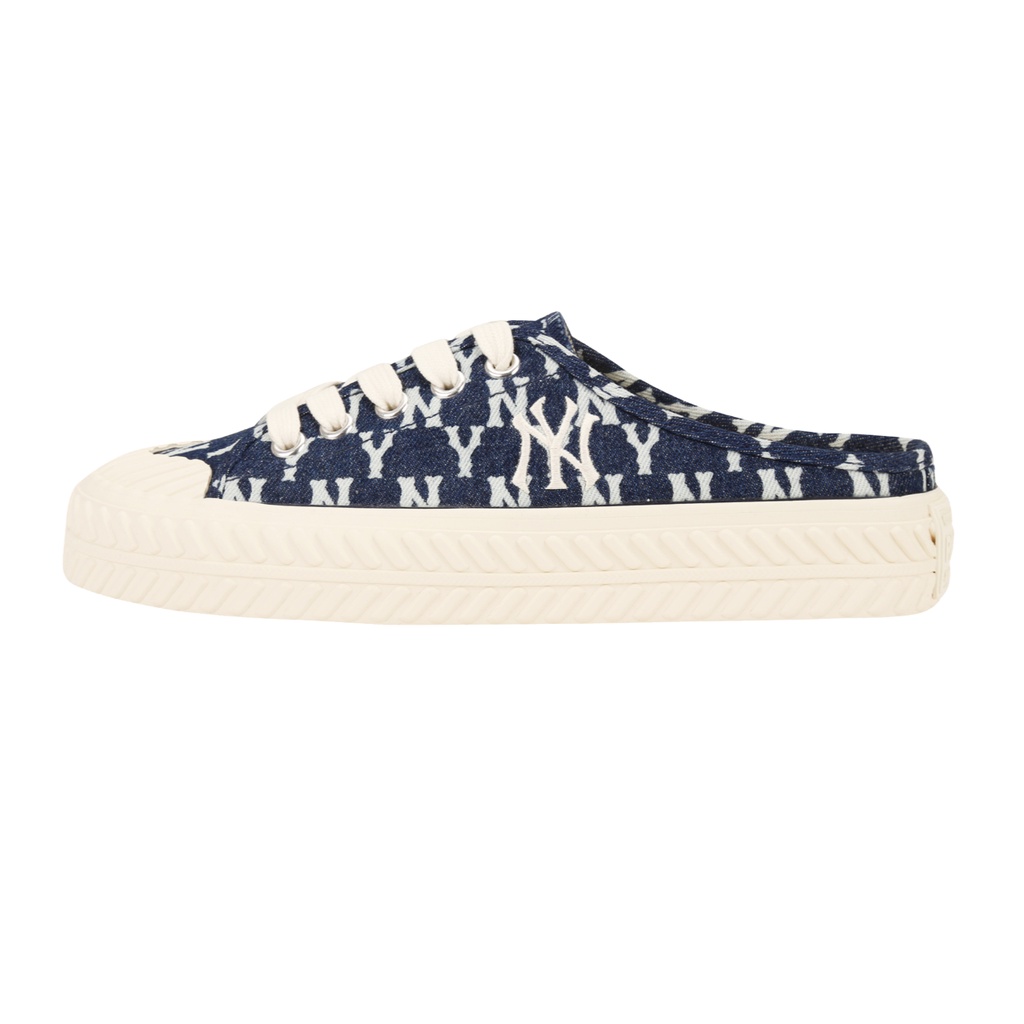 Giày MLB Mule Đạp Gót Chính Hãng, Giày MLB Nam Nữ Hàn Quốc Mule Denim Mono Đậm Năng Động Thời Trang