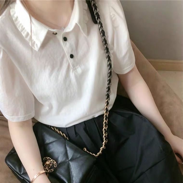 Áo Sơ Mi Trắng Tay Ngắn Cổ Bẻ Phong Cách Hàn Quốc Thời Trang Mùa Xuân Cho Nữ 2022