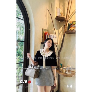 Áo nhung tay bồng cổ xếp li