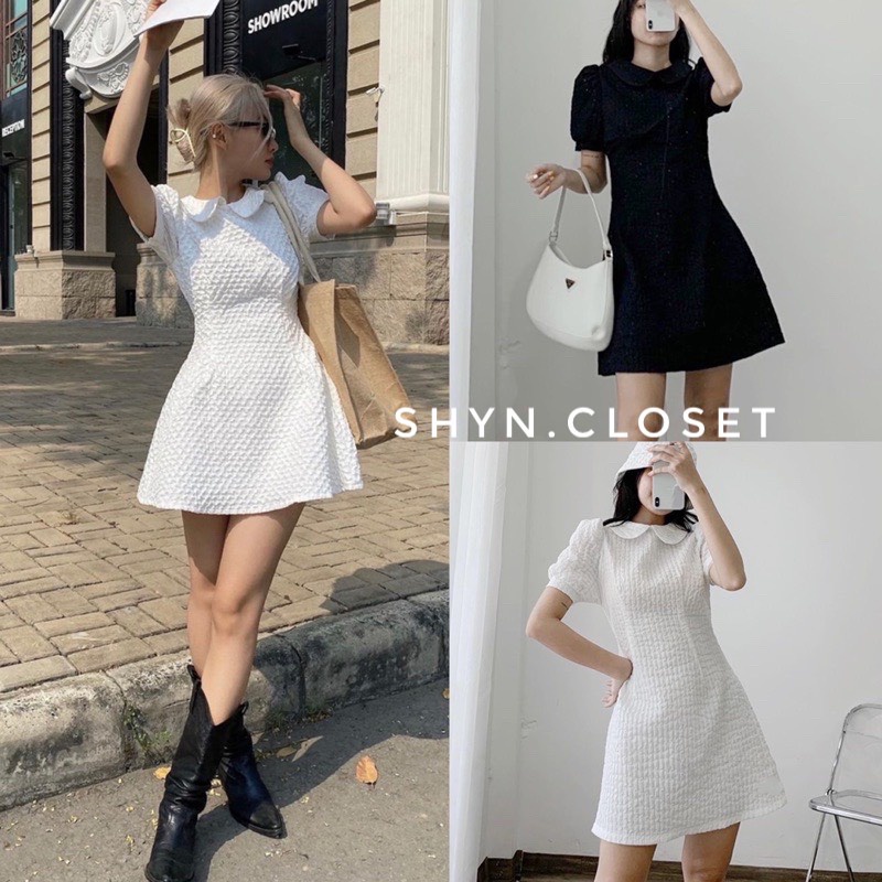 Đầm gấm xốp xuông dáng chữ A vintage cho nữ, Váy cổ sen xốp 2 màu xinh xắn - Shyn.closet