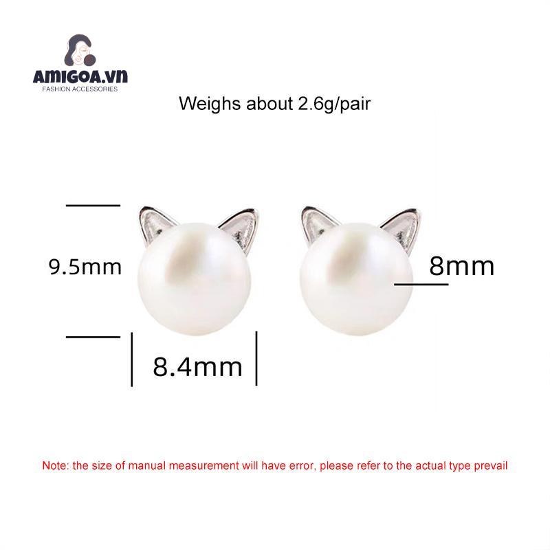 ✨✨Khuyên Tai Bạc 925 Hình Tai Mèo Đính Ngọc Trai Dễ Thương Cho Nữ