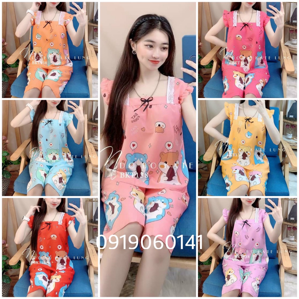 (40-52kg) Bộ Lửng Nữ Vải Lụa Hàn Màu Sắc Tươi Sáng, Hoạ Tiết Dễ Thương