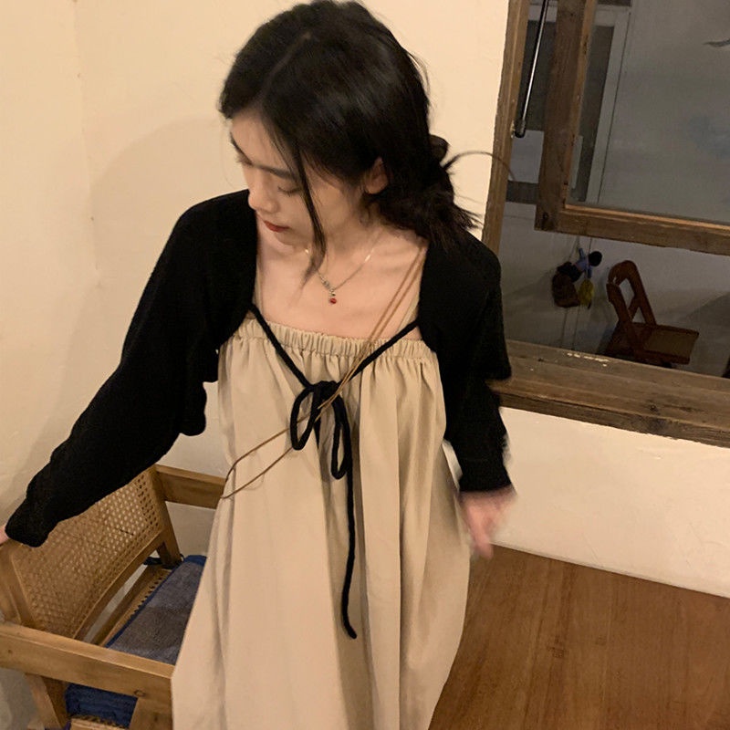 COZOK Set Đầm Sát Nách + Áo Khoác Cardigan Tay Dài