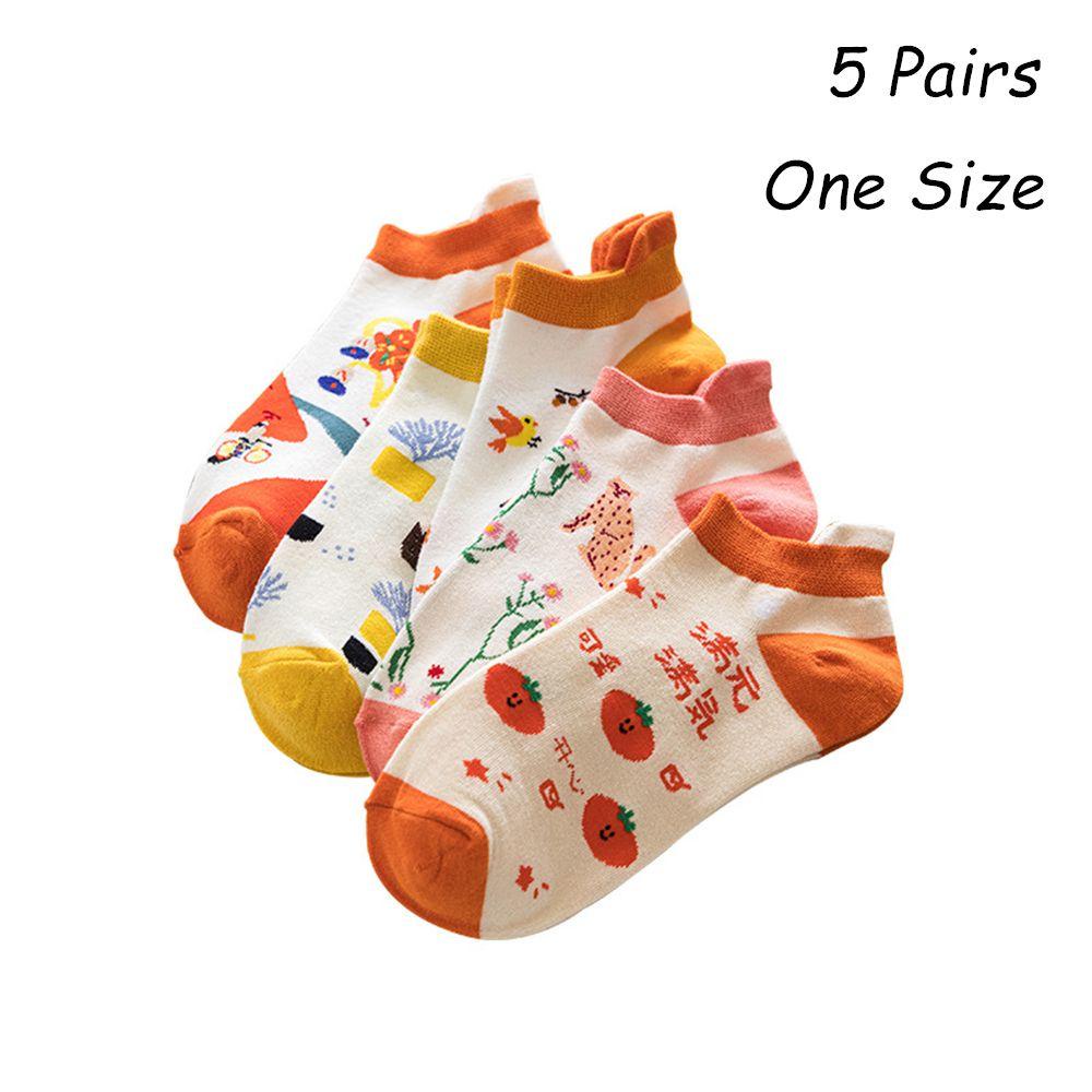 Bộ 5 Đôi Vớ Cotton Ngắn Nhiều Màu Dễ Thương Cho Nữ