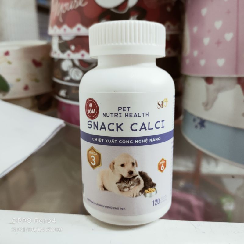 Snack Canxi cho chó mèo bổ sung canxi, omega 3, 6 chăm sóc da, lông, xương. 120 viên