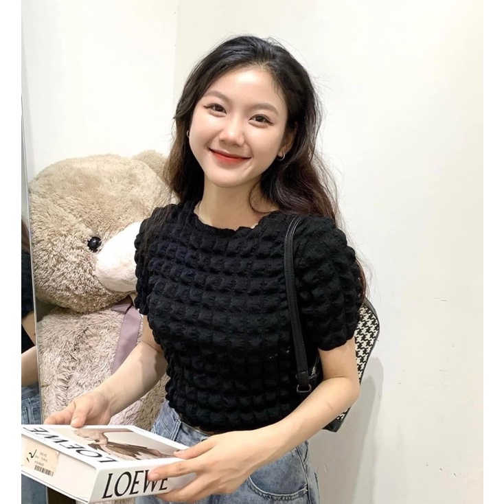 Áo Croptop Xốp Ô Vuông Nữ [FREESHIP]  Croptop kiểu dáng ôm cộc tay năng động 3158 hàn quốc bánh bèo tiểu thư