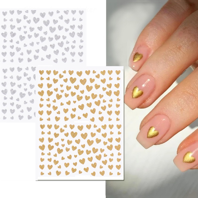 Miếng Dán Móng Tay 3D Hình Trái Tim Nhiều Màu