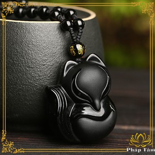 Mặt dây chuyền phong thủy hồ ly vượng tình duyên đá obsidian đen cao cấp - tâm phong thủy