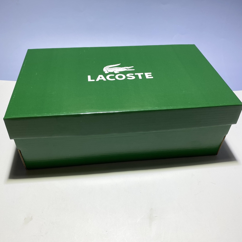 Hộp giấy carton Lacoste đựng giày dép quần áo mũ nón gói quà đóng hàng giá rẻ kèm bill thẻ giấy lụa nhật