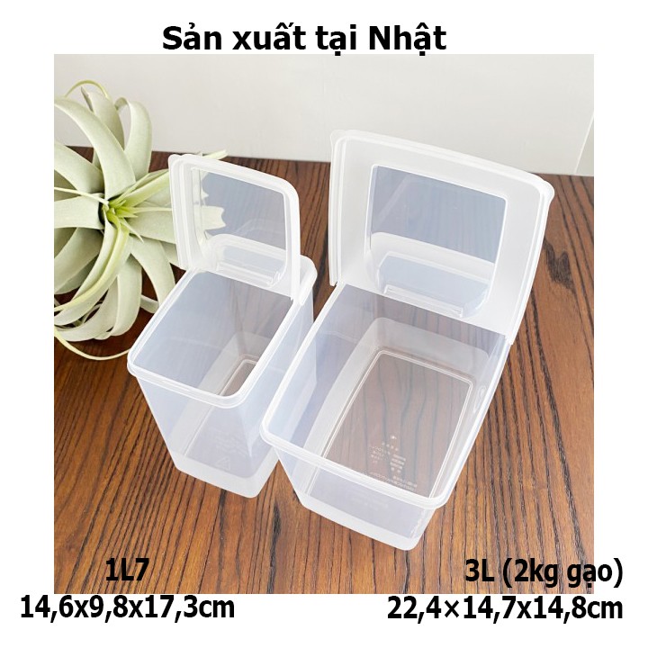 hộp nhựa đựng thực phẩm của Nhật có nắp mở đứng vuông góc 1L7 14,6x9,8cm cao 17,3cm. D319