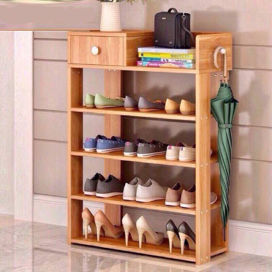 Tủ giày dép gia đình 5 tầng kèm 1 ngăn kéo nhỏ sắp xếp không gian gia đình thêm gọn gàng ngăn nắp, chất liệu gỗ tự nhiên