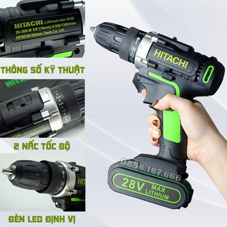 Máy khoan bắt vít Hitachi 28V lõi đồng, Pin chuẩn 5 cell, Tặng kèm mũi khoan