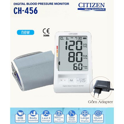 Máy đo huyết áp điện tử bắp tay Citizen CH-456 + chuyển nguồn