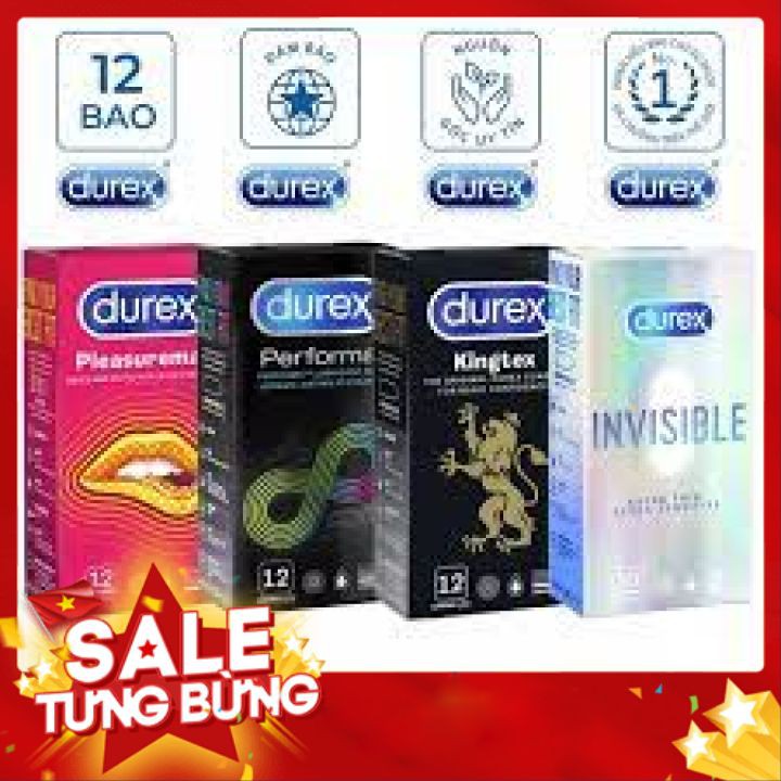 Bộ 4 hộp bcs Durex: 1 hộp Performa + 1 hộp bcs siêu mỏng Invisible + 1 hộp Pleasuremax + 1 hộp Kingtex - Hộp 12 bao