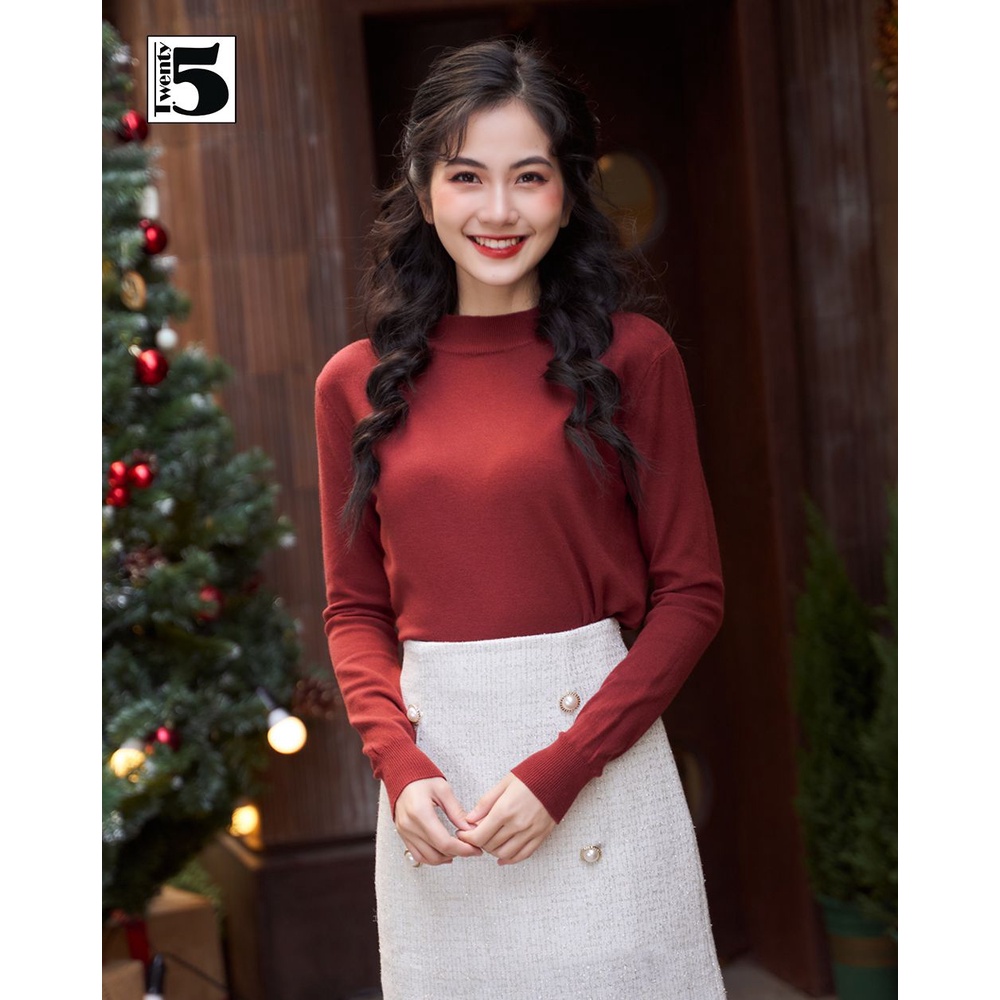 Áo len trơn nữ dáng suông cổ cao 3cm Twentyfive 3911
